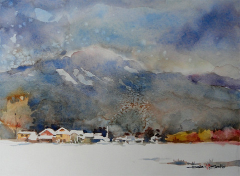 雪は降る - シニアチックな水彩画家，８０歳　おさむ斉藤のブログ　Watercolor by Osamu 水彩画家のロス日記 Watercolorist Diary