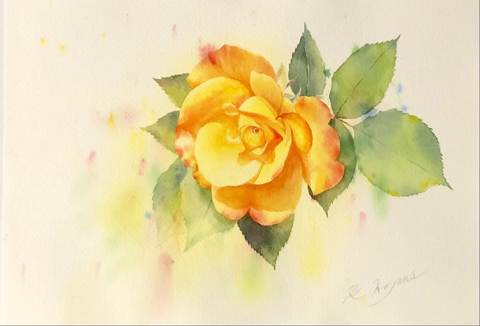 黄色い薔薇　Ⅱ - 青山一樹 水彩画のひととき